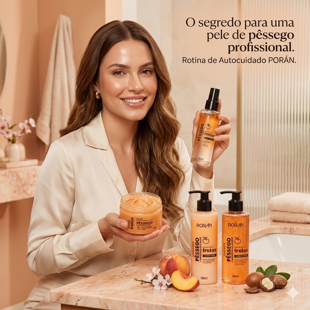 Kit Completo 4 itens Cuidado Corpo e Rosto Pêssego Porán
